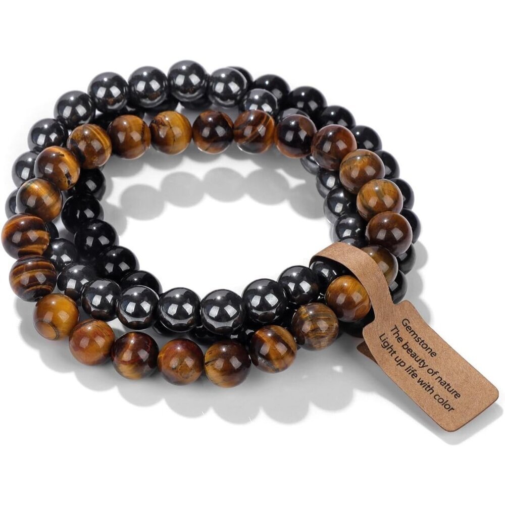 3PCS Tiger eye Healing Crystal Natural Stone Beaded Stretch Bracelet for Women